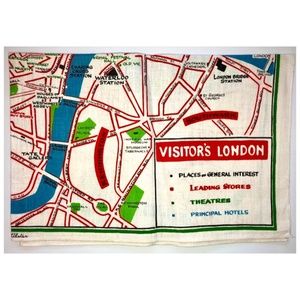 ULSTER Visitor’s London Map Souvenir Irish Linen Tea Towel Mid-Century Vintage